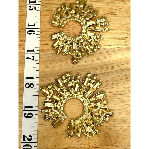 Gold-Tone Iridescent Crystal Baguette & Round Statement Earrings - Picture 3 of 10